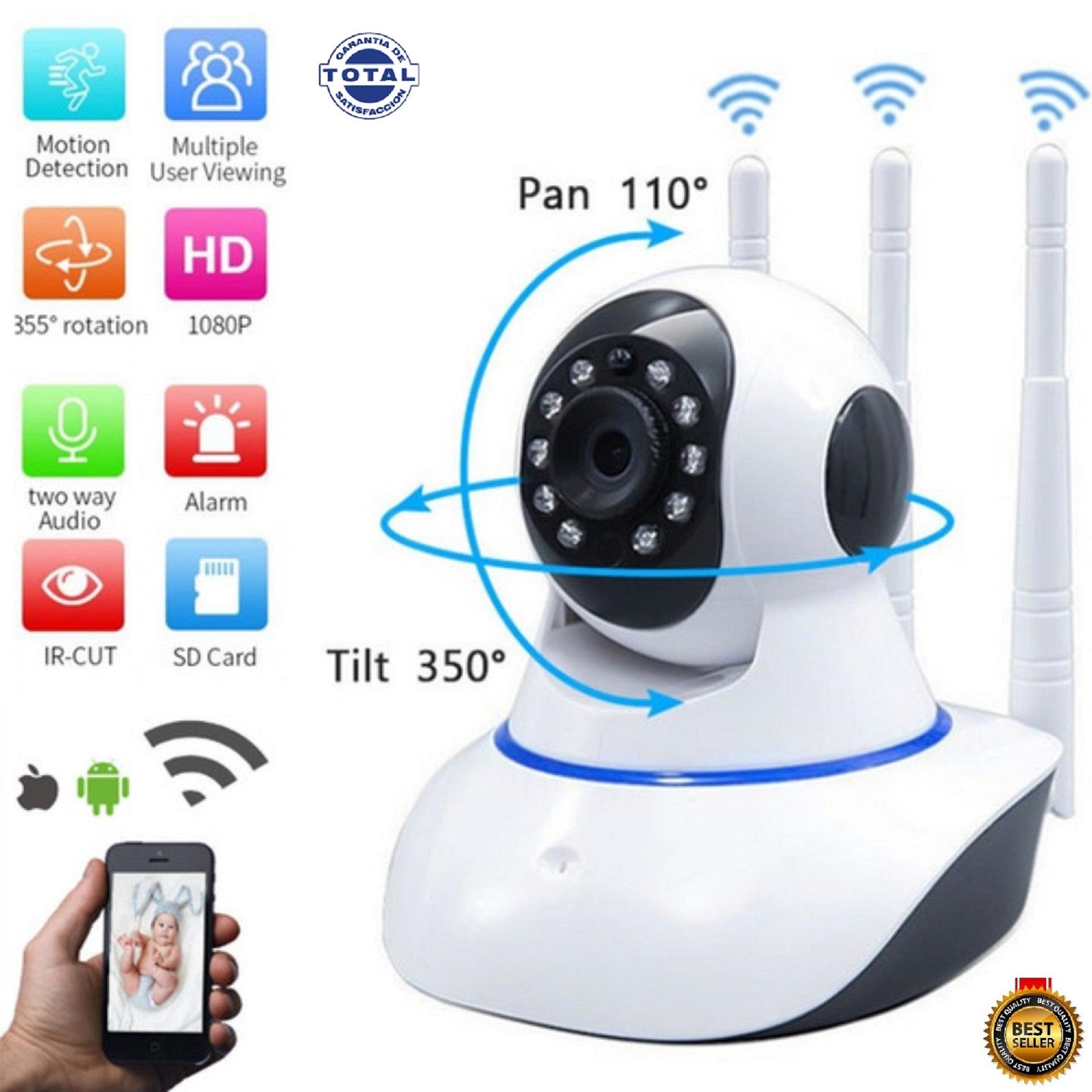 Camara Seguridad Wifi Robotica 3 Antenas